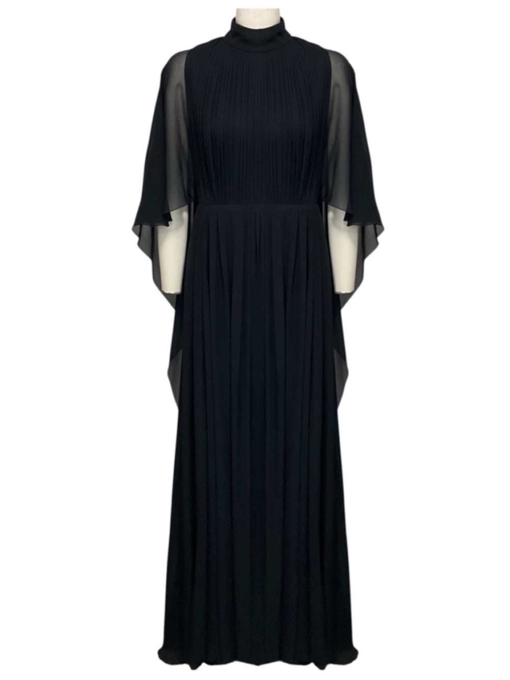 ELIE SAAB BLACK PLEATED SILK CHIFFON GOWN